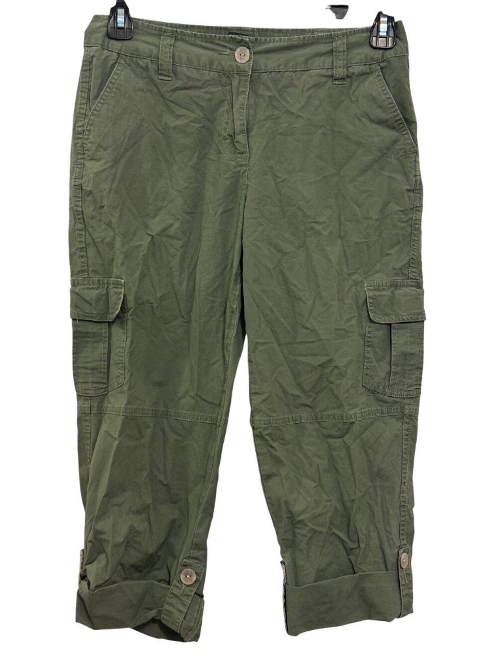 Style & Co Womens Olive Green Petite Cargo Capri Pants 6P Stretch Roll Tab Hem